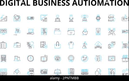 Digital business autiomation linear icons set. Efficiency, Streamline, Integration, Innovation, Optimization, Productivity, Agility vector symbols and Stock Vector