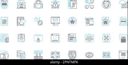 Mobile privacy linear icons set. Encryption, Cybersecurity, Authentication, Biometrics, Privacy, Data, Location line vector and concept signs Stock Vector