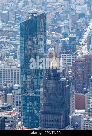 The top of glass-faced Madison Square Park Tower is wider than its granite base; the residential high-rise is two blocks from the park it’s named for. Stock Photo