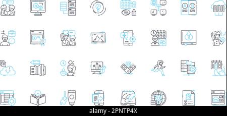 Operations manual linear icons set. Standardization, Guidelines, Procedures, Processes, Documentation, Policies, Protocols line vector and concept Stock Vector