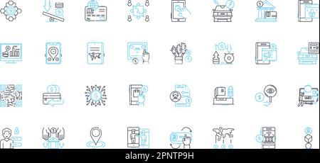 Online investing linear icons set. Stocks, Bonds, Cryptocurrency, Trading, Investments, Portfolio, Diversification line vector and concept signs. Risk Stock Vector