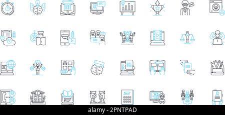 Pedagogy linear icons set. Learning, Teaching, Instruction, Education, Curriculum, Assessment, Classroom line vector and concept signs. Inquiry Stock Vector