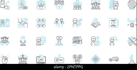 Workstation linear icons set. Productivity, Ergonomics, Multitasking, Efficiency, Organization, Comfort, Stability line vector and concept signs Stock Vector