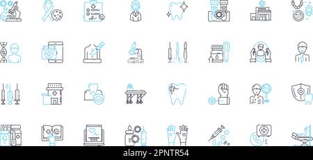 Tooth care linear icons set. Flossing, Brushing, Whitening, Cavity, Fluoride, Enamel, Braces line vector and concept signs. Plaque,Crown,Gum outline Stock Vector