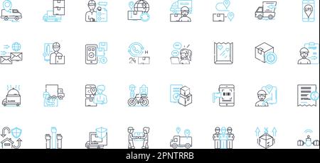 Speedy shipping linear icons set. Swift, Expedited, Fast, Quick, Rapid, Lightning, Velocity line vector and concept signs. Blitz,Hasty,Turbo outline Stock Vector