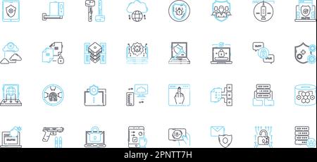 Nerk protection linear icons set. Security, Firewall, Encryption, Privacy, Defense, Shielding, Antivirus line vector and concept signs. Safety Stock Vector