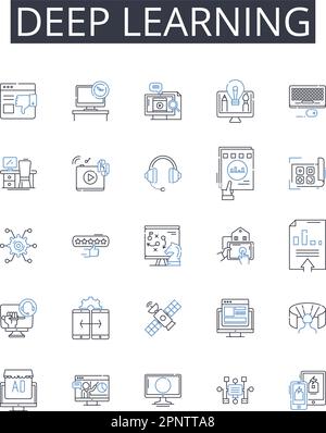Deep learning line icons collection. Artificial intelligence, Machine learning, Data science, Computer vision, Natural language processing, Cognitive Stock Vector