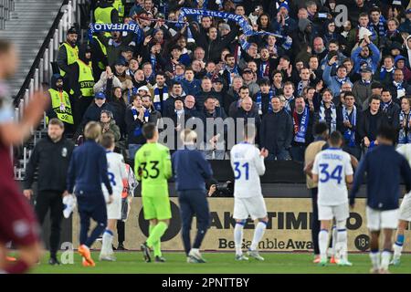 London, UK. 20th April 2023. Fans and supporters of Gent pictured after a soccer game between West Ham United and AA Gent during the second leg of the quarter final in the Uefa Conference League for the 2022-2023 season ,  on  Thursday 20 April 2023  in London , England  . PHOTO SPORTPIX | David Catry/Alamy Live News Stock Photo