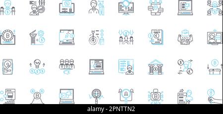 Virtual energy linear icons set. Efficiency, Sustainability, Renewable, Digitalization, Innovation, Mobility, Decentralization line vector and concept Stock Vector