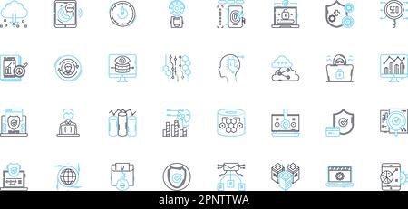 Privacy policy linear icons set. Consent, Information, Transparency, Security, Confidentiality, Personal, Data line vector and concept signs. Rights Stock Vector