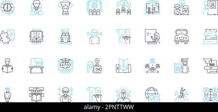 Vocational Training linear icons set. Apprenticeship, Vocational, Skilled, Trade, Program, Certificate, Job-specific line vector and concept signs Stock Vector