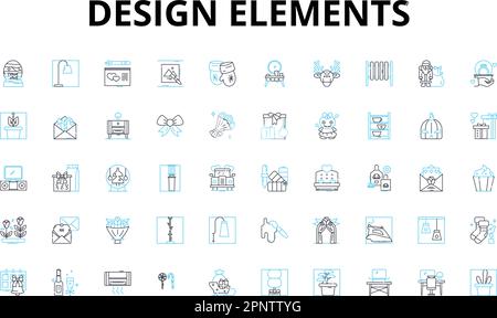 Design elements linear icons set. Color, Typography, Layout, Shape, Texture, Composition, Contrast vector symbols and line concept signs. Balance Stock Vector