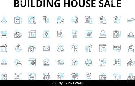 Building house sale linear icons set. Construction, Real estate, Property, Houses, Mortgage, Investment, Development vector symbols and line concept Stock Vector