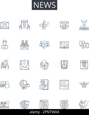News line icons collection. Information, Intelligence, Update, Bulletin, Report, Account, Notice vector and linear illustration. Announcement Stock Vector