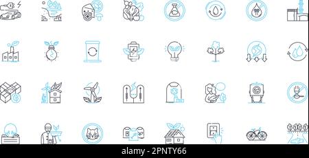Solar power linear icons set. Photovoltaic, Panel, Energy, Electricity, Sunlight, Renewable, Sustainable line vector and concept signs. Alternative Stock Vector