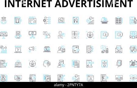 Internet advertisiment linear icons set. Banner, Click, Conversion, Cost, CPM, CPC, CPA vector symbols and line concept signs. Campaign,Clickbait Stock Vector