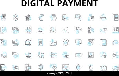 Digital payment linear icons set. Paypal, Venmo, Apple Pay, Google Pay, Bitcoin, Cryptocurrency, Mobile wallet vector symbols and line concept signs Stock Vector