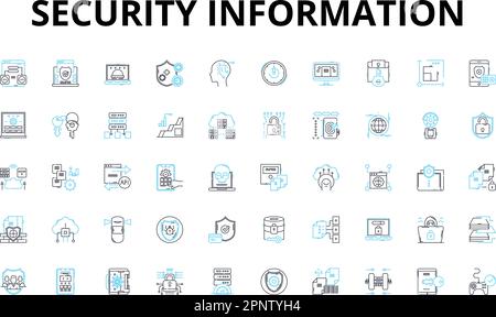 Security information linear icons set. Encryption, Authentication, Privacy, Firewall, Intrusion, Detection, Vulnerability vector symbols and line Stock Vector