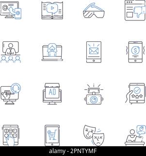 Cinematography line icons collection. Composition , Lighting , Focus , Shutter , Lens , Shot , Frame vector and linear illustration. Exposure ,Jib Stock Vector