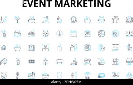Event marketing linear icons set. promotion, branding, outreach, engagement, conversion, activation, experiential vector symbols and line concept Stock Vector