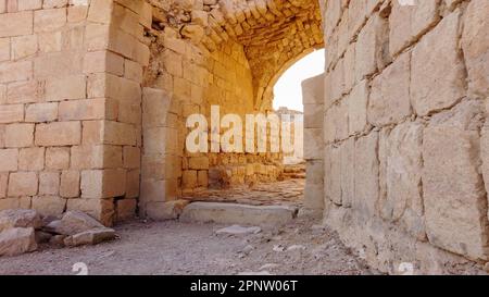 The crusader castle of Kerak, perched on the hill overlooking the city of the same name. Stock Photo