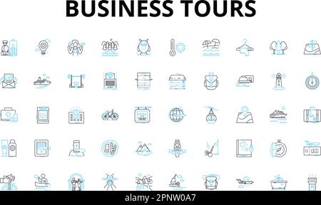 Business tours linear icons set. Nerking, Exploration, Development, Collaboration, Growth, Opportunity, Expansion vector symbols and line concept Stock Vector