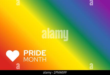 Pride flag gradient background with text Pride Month and hearth shape symbol. Vector illustration Stock Vector