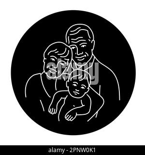 Grandparents with grandson color line illustration. LGBT adoption of children Stock Vector