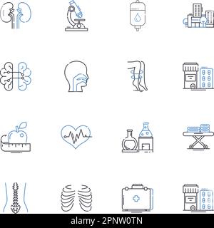 Diagnostic imaging line icons collection. Radiology, MRI, CT scan, X-ray, Ultrasound, Nuclear medicine, Mammogram vector and linear illustration Stock Vector