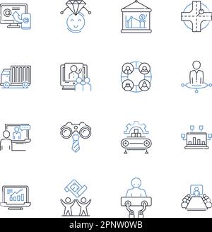 High-volume production line icons collection. Efficiency, Mass-production, Assembly-line, Repetitive, Automation, Scaling, Streamlined vector and Stock Vector