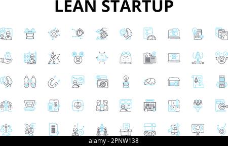 Lean startup linear icons set. Agility, Innovation, Validation, Iteration, Growth, Risk, Minimum vector symbols and line concept signs. Viable,Product Stock Vector