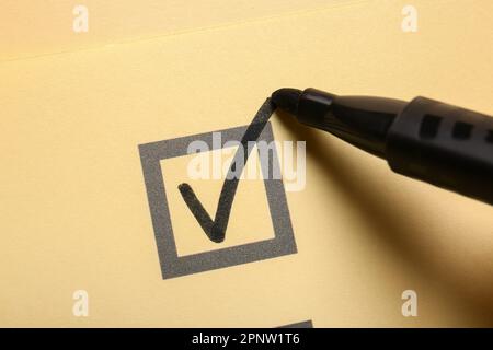 Black pen marking on checklist box, closeup Stock Photo