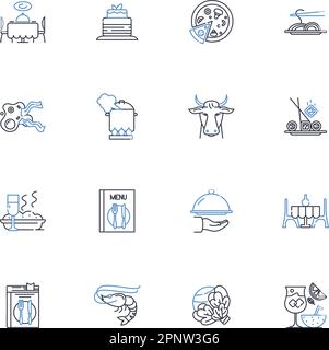 Baking line icons collection. Flour, Sugar, Yeast, Dough, Oven, Whisk, Butter vector and linear illustration. Chocolate,Vanilla,Nutmeg outline signs Stock Vector