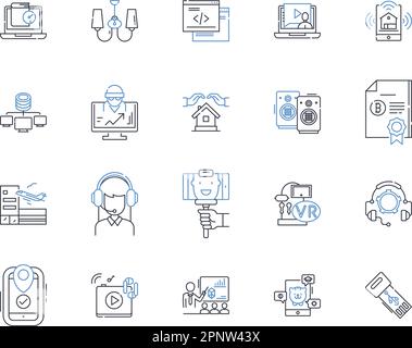 Computer hardware industry line icons collection. Processor, Motherboard, Memory, Graphics, Display, Storage, Peripheral vector and linear Stock Vector