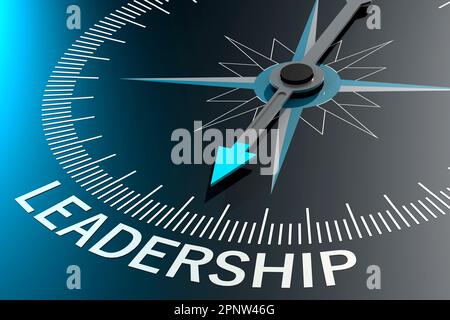 Compass needle pointing to leadership word, 3D rendering Stock Photo
