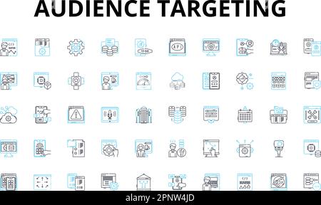 Audience targeting linear icons set. Demographics, Psychographics, Segmentation, Persona, Interests, Behavior, Affinity vector symbols and line Stock Vector