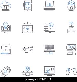 Information systems line icons collection. Database, Analytics, Security, Integration, Automation, Software, Cloud vector and linear illustration Stock Vector