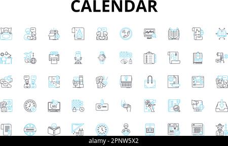 Calendar linear icons set. Scheduling, Organization, Reminders, Appointments, Planning, Time, Events vector symbols and line concept signs. Dates Stock Vector