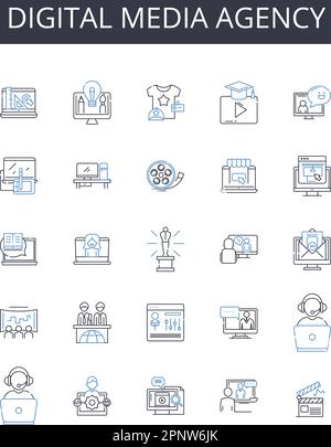 Digital media agency line icons collection. Creative studio, Marketing firm, Design agency, Advertising company, Branding agency, Communications firm Stock Vector