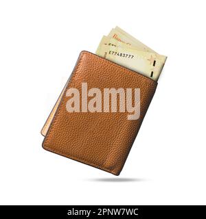 3D rendering of Venezuelan bolivar notes popping out of a brown leather men’s wallet. Venezuelan bolivar in wallet Stock Photo