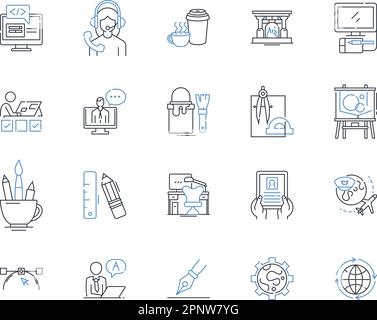 Operator and technician line icons collection. Maintenance, Troubleshooting, Repair, Diagnostics, Service, Calibration, Optimization vector and linear Stock Vector