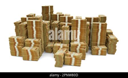 Big stack of Venezuelan bolivar notes. A lot of money isolated on white background. 3d rendering of bundles of cash Stock Photo