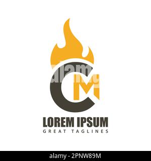 Abstract initial letter CM Flame logo Free Vector. Simple abstract fire flame vector icon for graphic design, web and app. Stock Vector