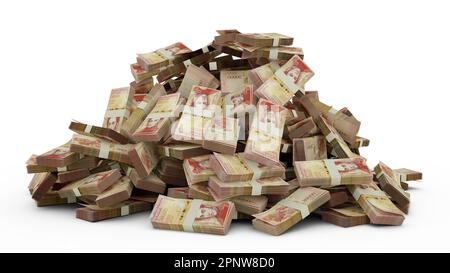 Big pile of Venezuelan bolivar notes. a lot of money over white background. 3d rendering of bundles of cash Stock Photo