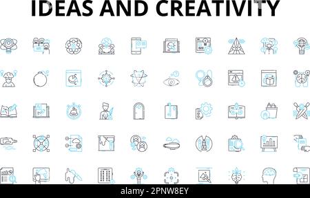 Ideas and creativity linear icons set. Ingenuity, Innovation, Imagination, Resourcefulness, Conceptualization, Invention, Brainstorm vector symbols Stock Vector