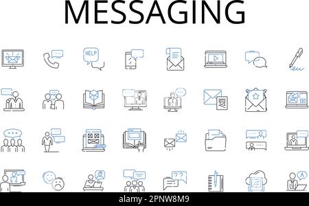 Messaging line icons collection. Chatting, Correspondence, Communicating, Texting, Emailing, Interacting, Exchanging words vector and linear Stock Vector