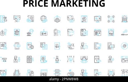 Price marketing linear icons set. Pricing, Value, Discounts, Promotions, Revenue, Costs, Rates vector symbols and line concept signs. ROI,Elasticity Stock Vector