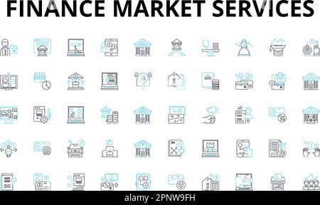 Finance market services linear icons set. Wealth, Investment, Stocks, Benefits, Retirement, Trading, Securities vector symbols and line concept signs Stock Vector