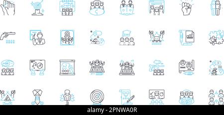 Workplace training linear icons set. Learning, Skill-building, Development, Education, Coaching, Mentoring, Improvement line vector and concept signs Stock Vector