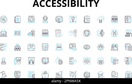 Accessibility linear icons set. Inclusion, Disabilities, Accommodation, Empathy, Dignity, Assistive, Equity vector symbols and line concept signs Stock Vector